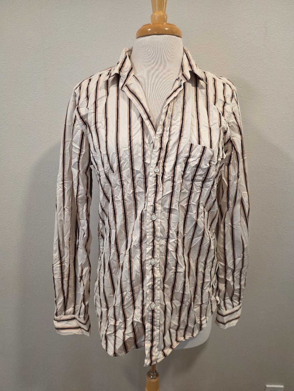 Frank & Eileen Barry Superluxe Cream Carmel Stripe Button Down Shirt